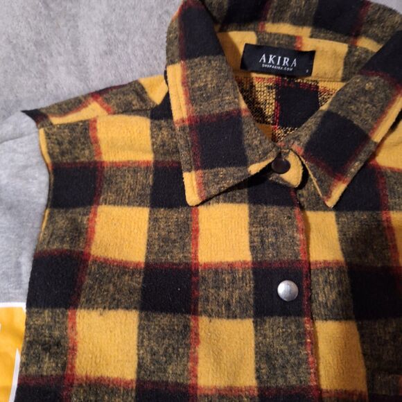 AKIRA Tomboy Babe Jacket Gray / Yellow-Black Plaid Terry/Flannel Oversize S - Picture 4 of 10